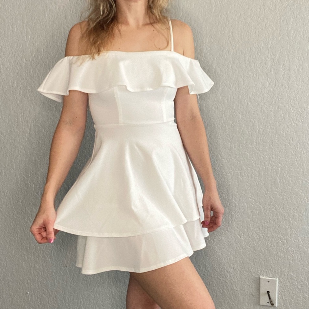 White Ruffled Off-The-Shoulder Dress